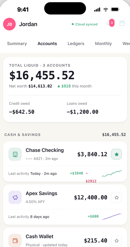 Centli accounts screen